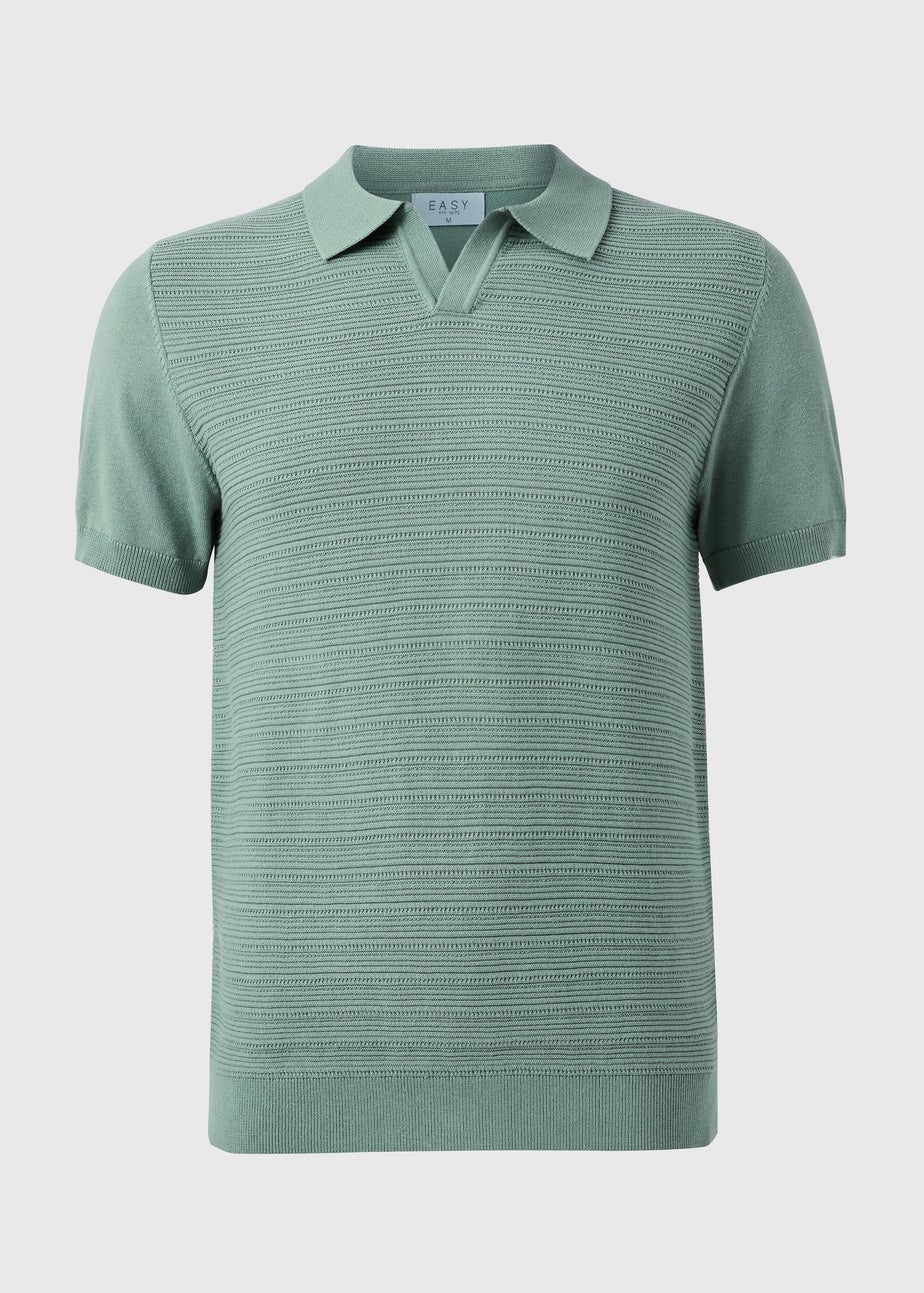 Sage Textured Open Collar Polo Shirt