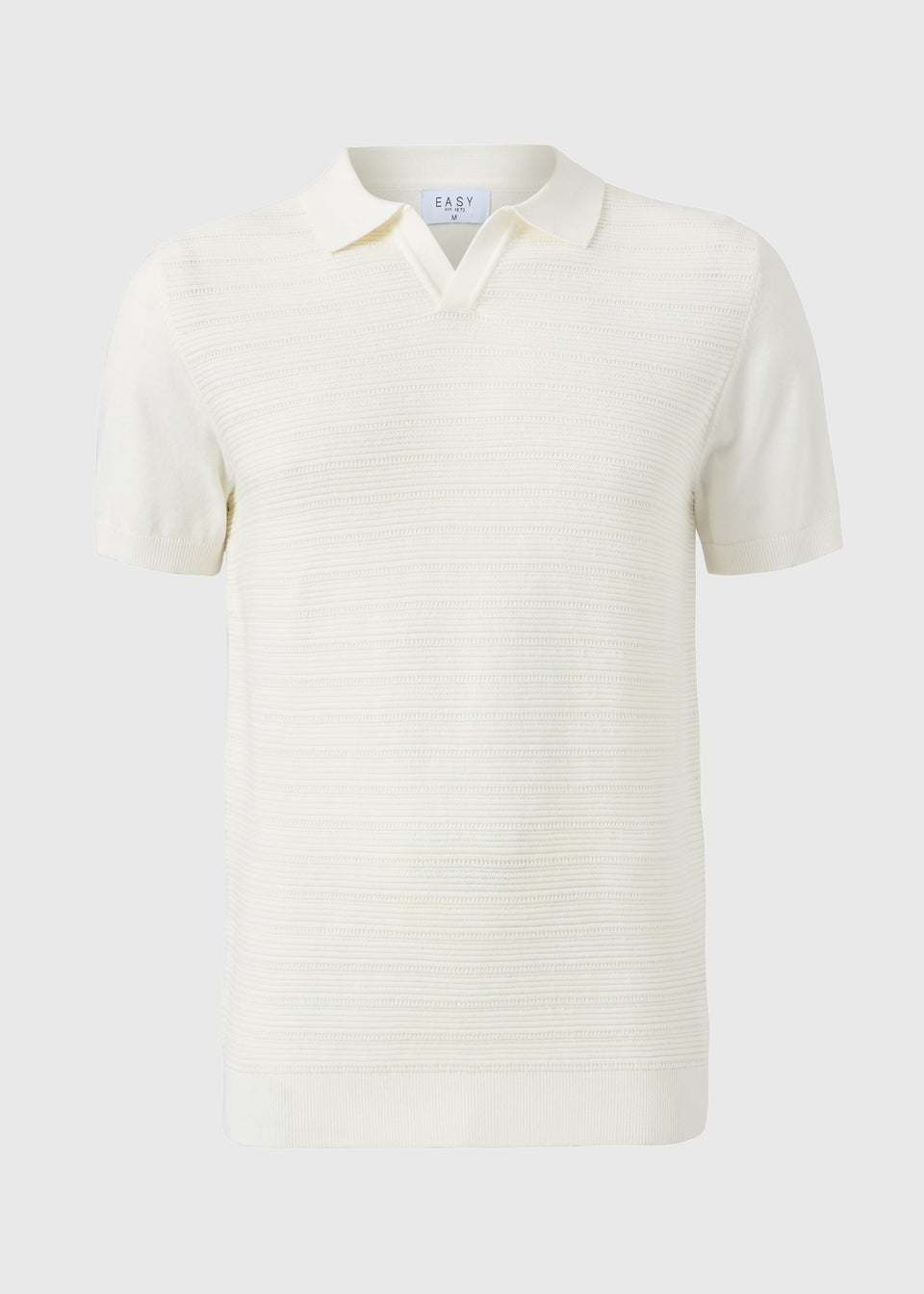 Cream Textured Open Collar Polo Top