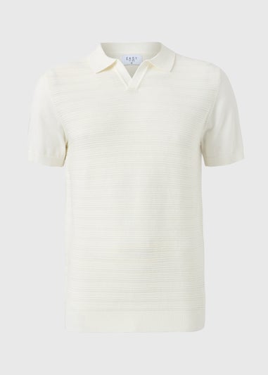 Cream Textured Open Collar Polo Top