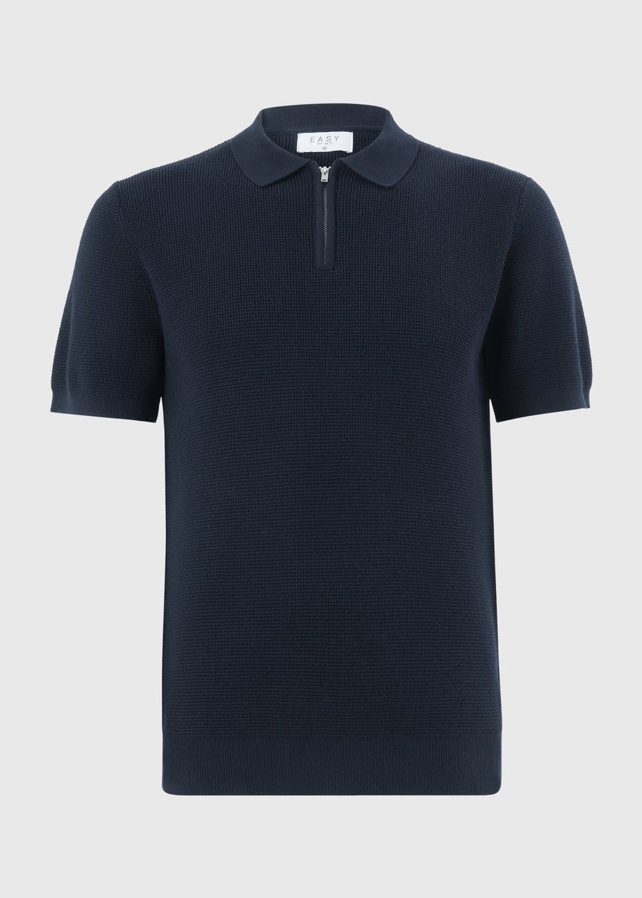 Navy Waffle Polo Shirt