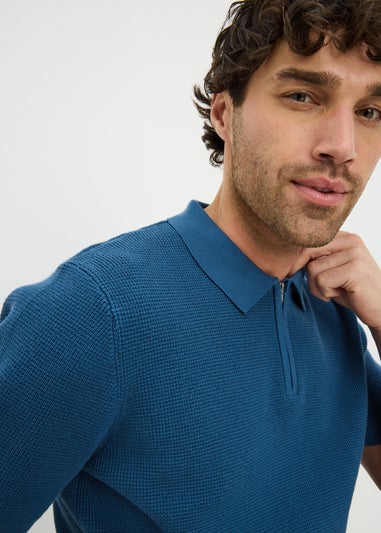 Blue Waffle Polo Top