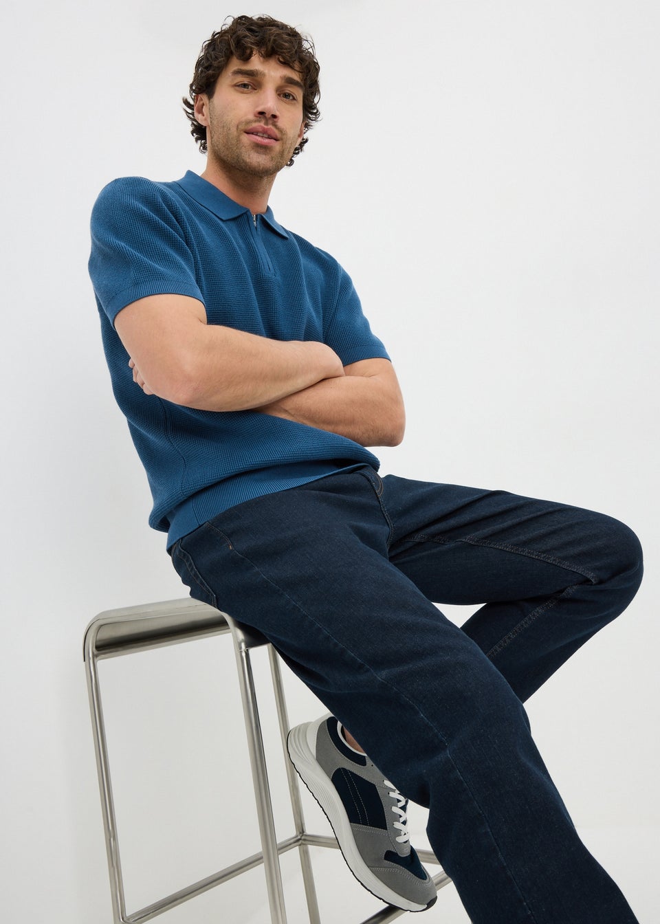 Blue Waffle Polo Top