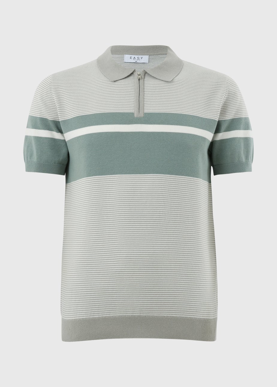 Grey Stripe Zip Knitted Polo Shirt