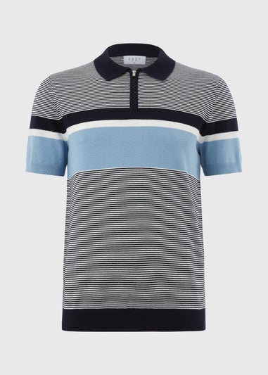 Blue Stripe Zip Knitted Polo Shirt