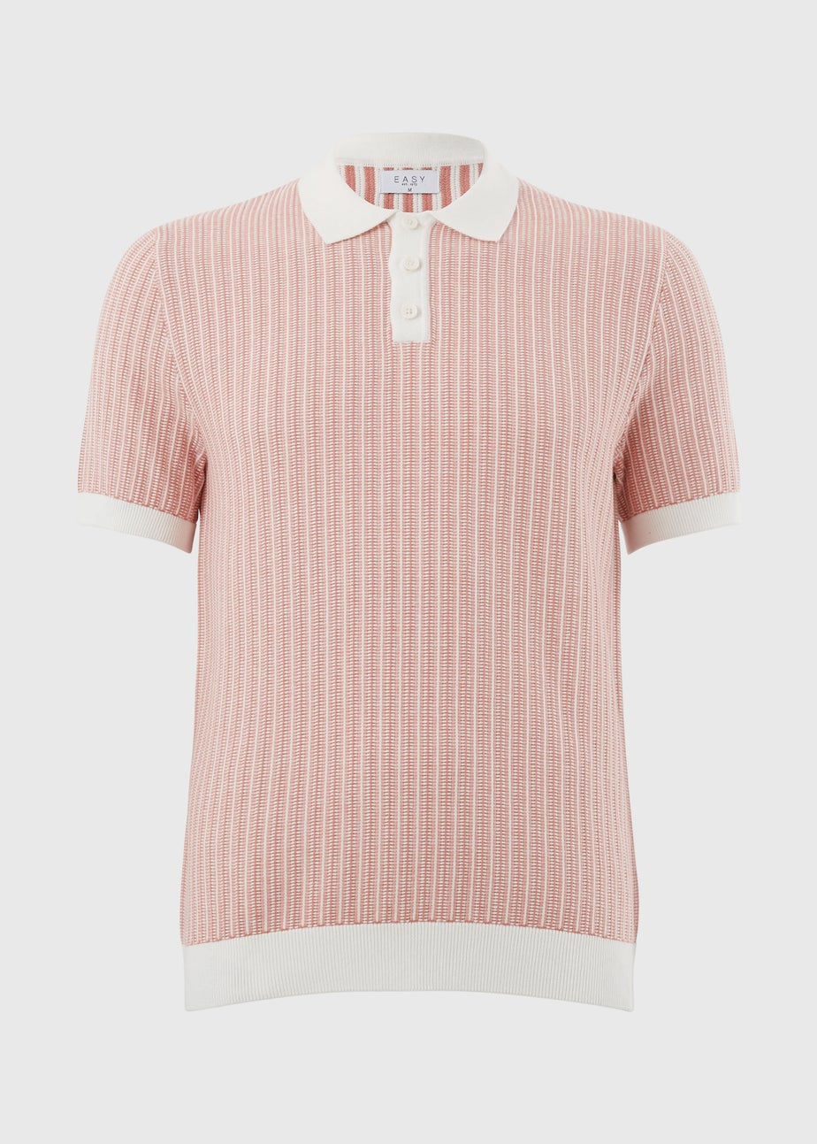 Pink Textured Knitted Polo Shirt
