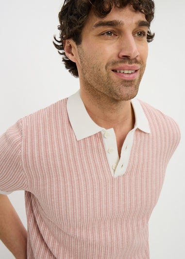 Pink Textured Knitted Polo Shirt