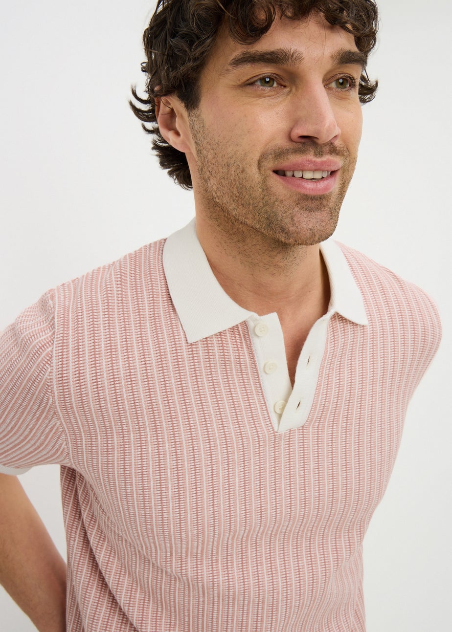 Pink Textured Knitted Polo Shirt