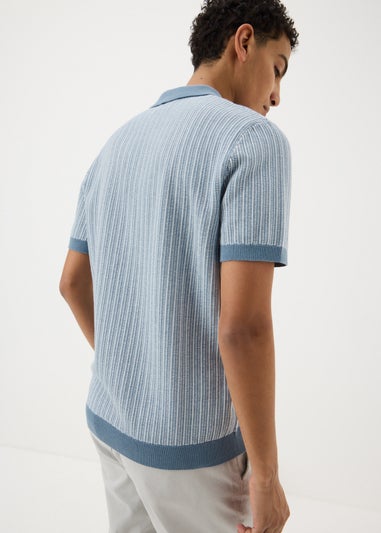 Blue Textured Knitted Polo Shirt