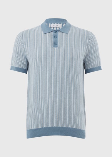 Blue Textured Knitted Polo Shirt