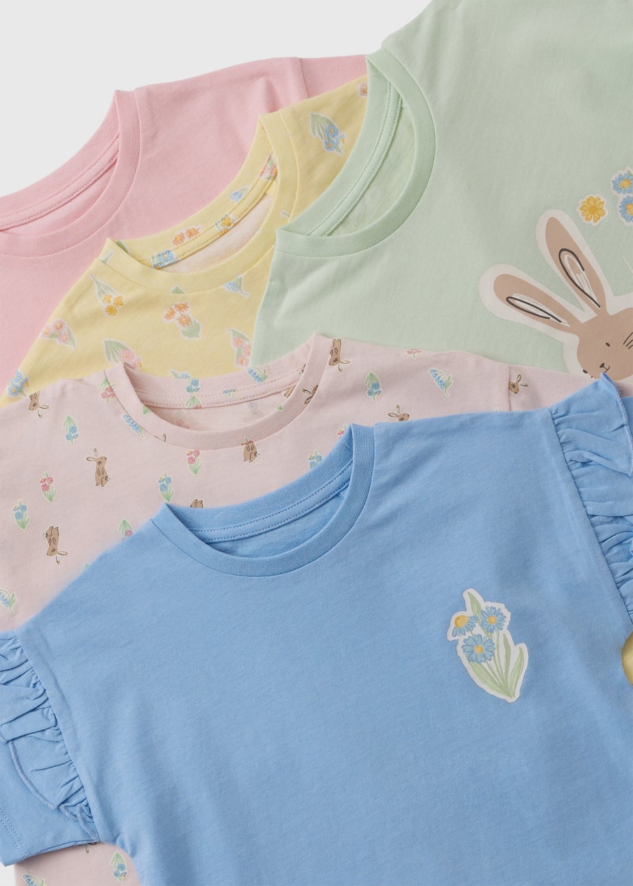 5 Pack Girls Multicolour Bunny T-Shirts (1-7yrs)