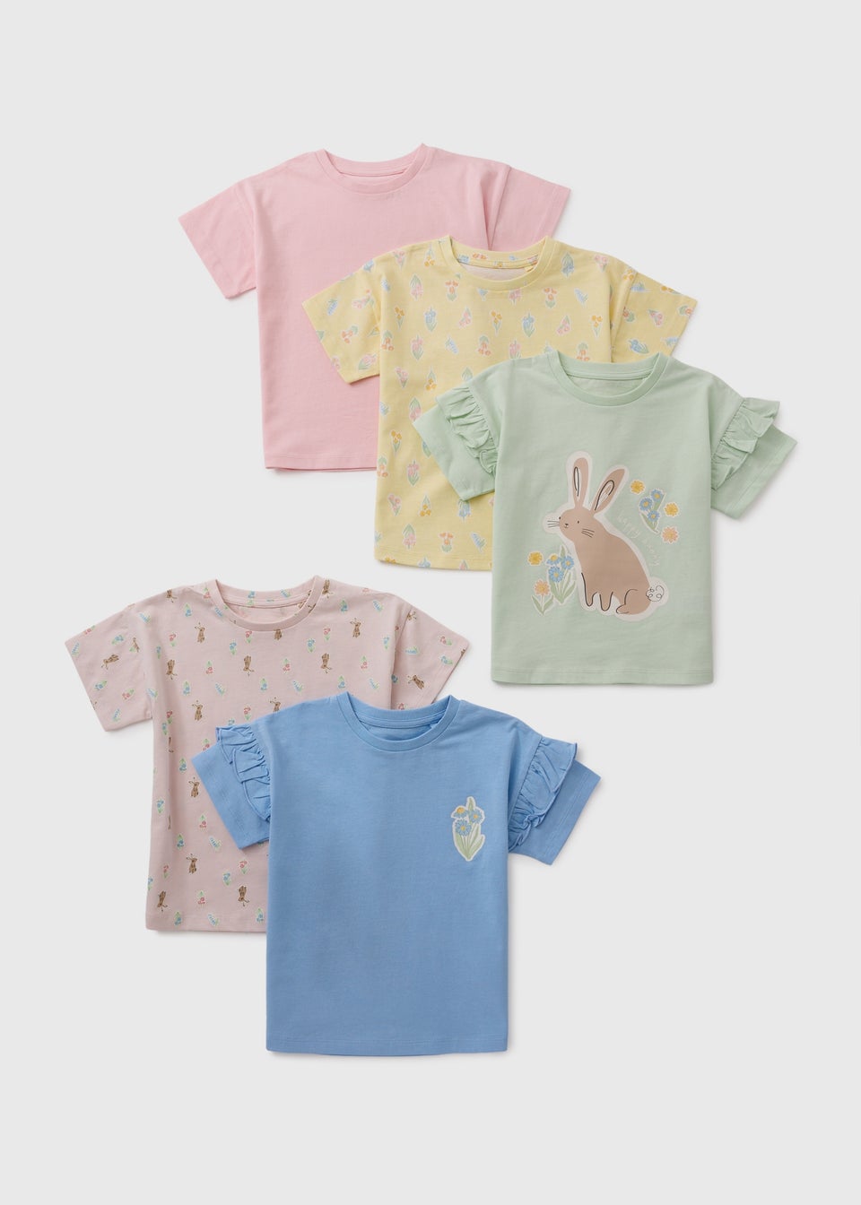 5 Pack Girls Multicolour Bunny T-Shirts (1-7yrs)