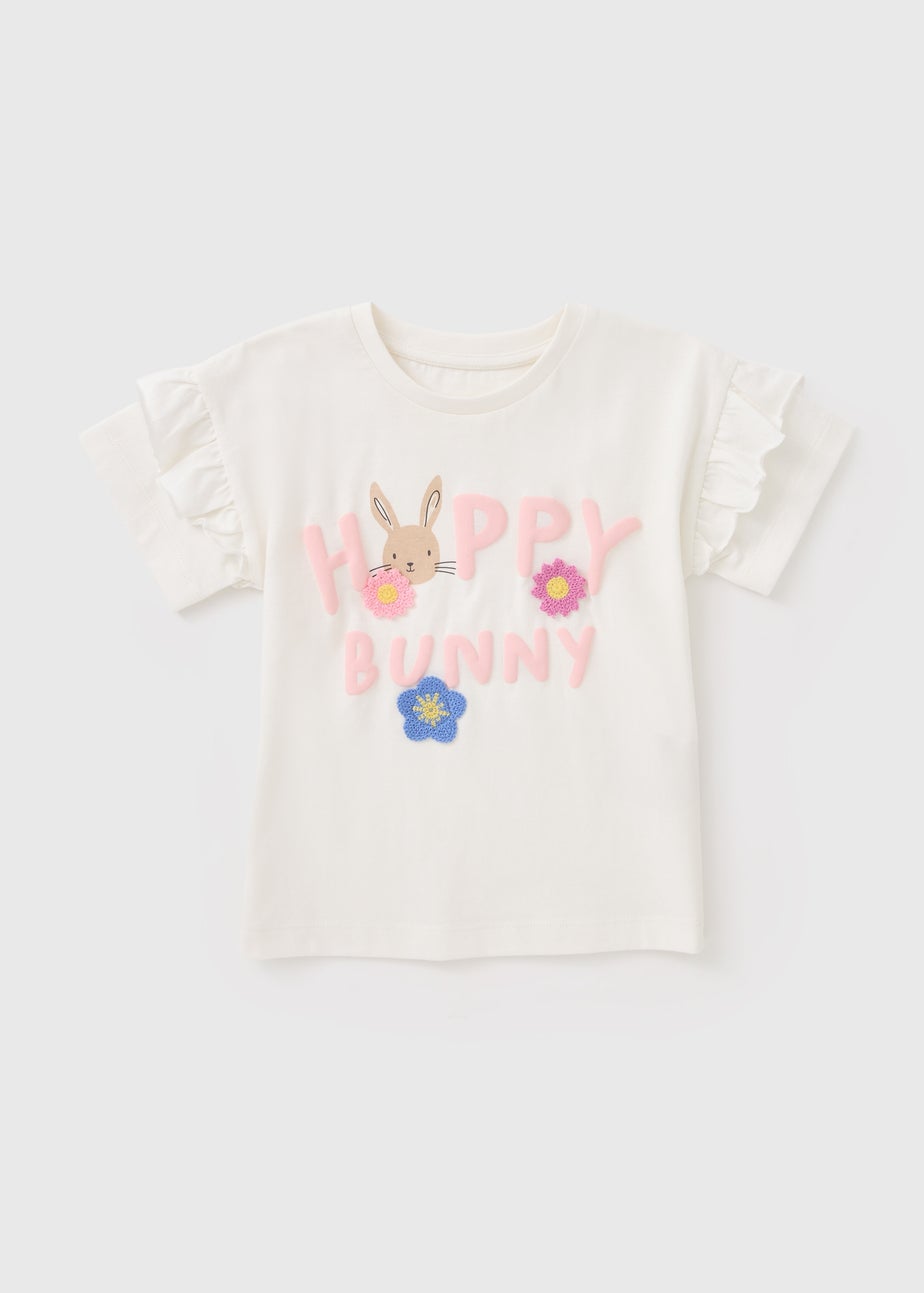 Girls White Happy Bunny T-Shirt (1-7yrs)