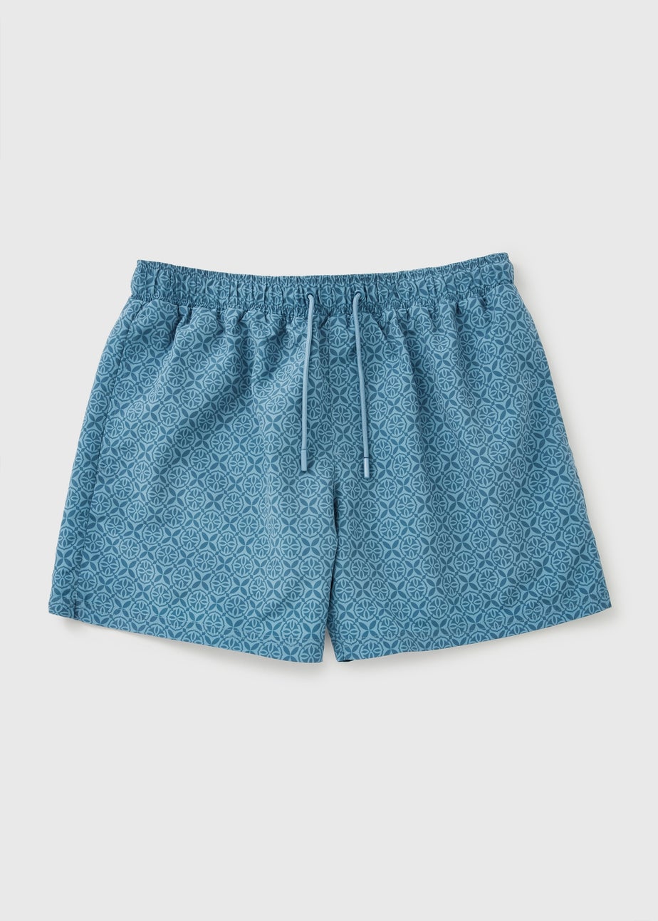 Blue Tile Print Essential Swim Shorts