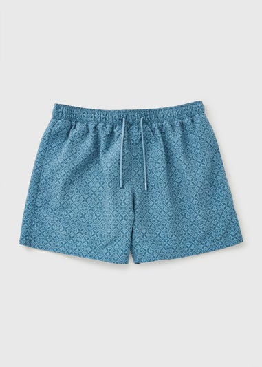 Blue Tile Print Essential Swim Shorts
