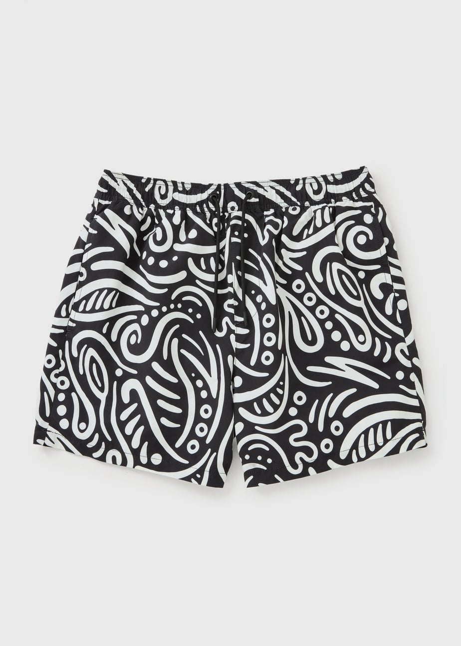 Black Wave Print Essential Swim Shorts