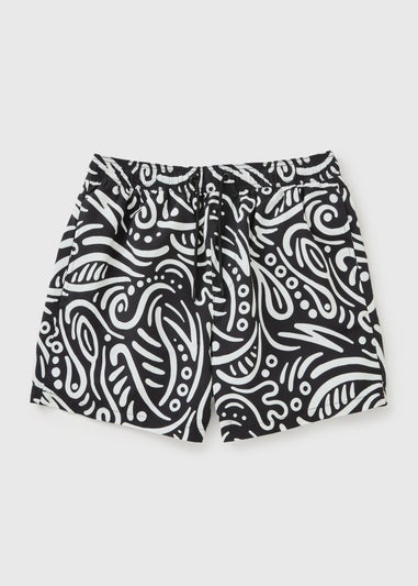 Black Wave Print Essential Swim Shorts