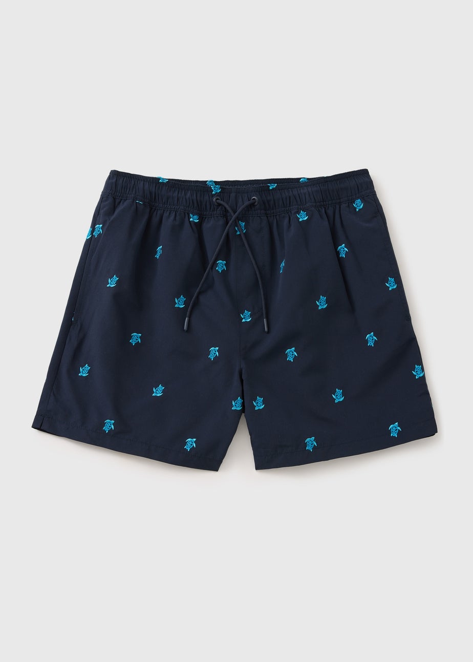 Navy Essential Turtle Pattern Swim Shorts