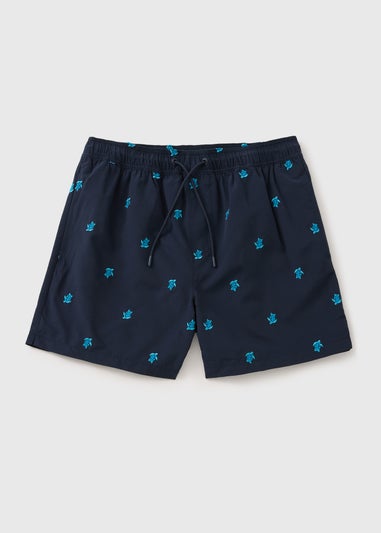 Navy Essential Turtle Pattern Swim Shorts