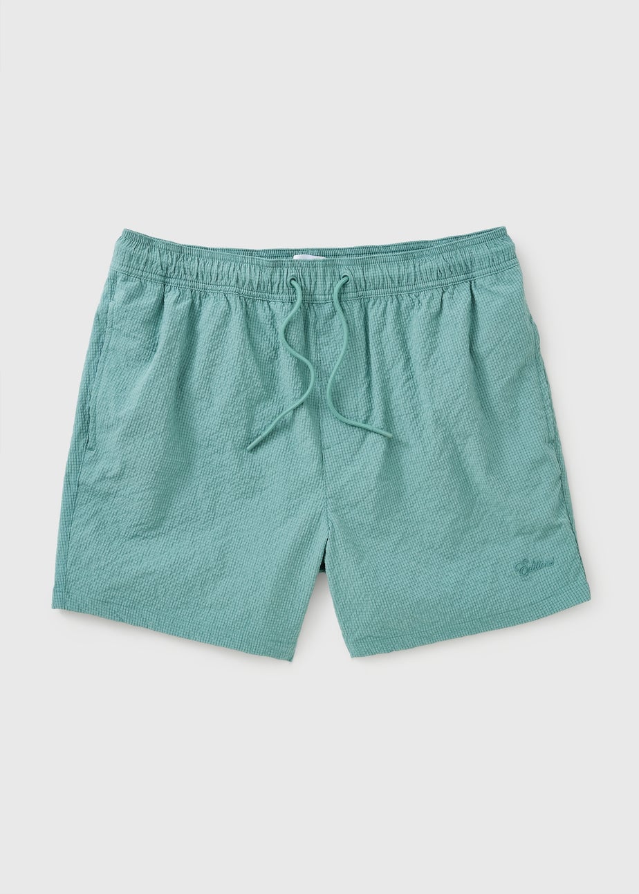 Green Seersucker Stripe Swim Shorts