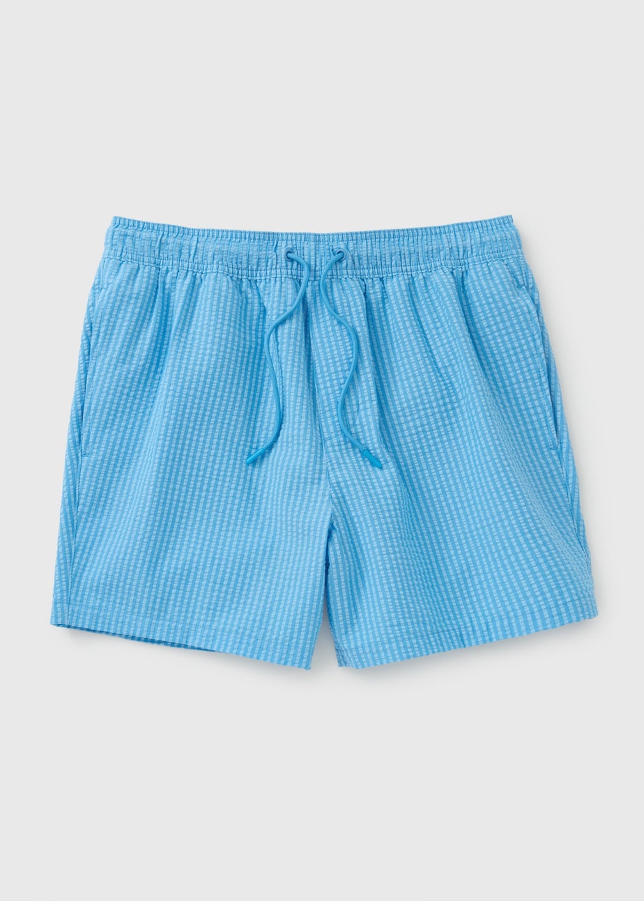 Blue Seersucker Stripe Swim Shorts