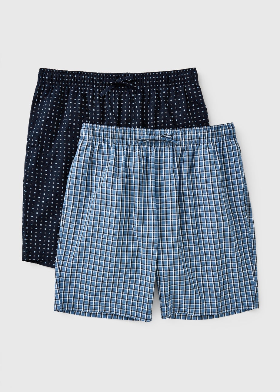 2 Pack Blue Geo Check Woven Pyjama Shorts
