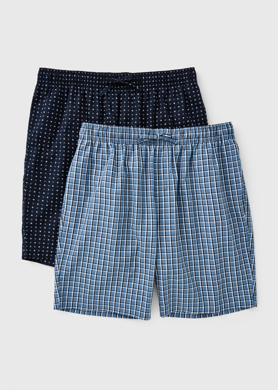 2 Pack Blue Geo Check Woven Pyjama Shorts