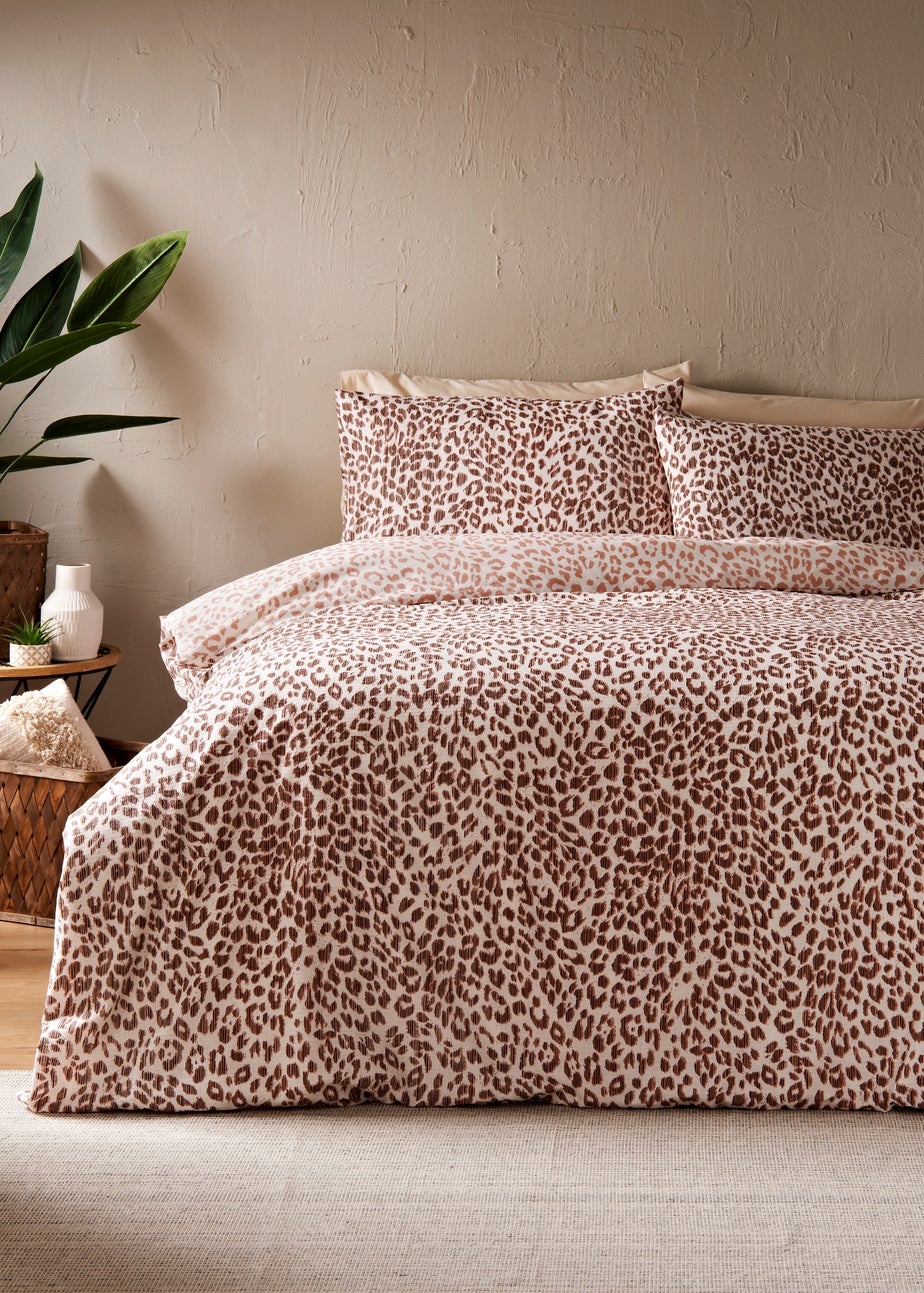 Natural Leopard Seersucker Duvet Set
