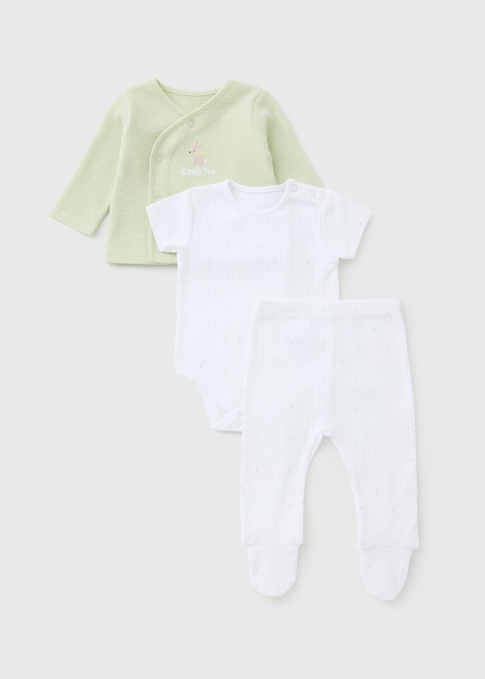 3 Piece Baby Sage Ribbed Top & Legging Set (Newbron-12mths)