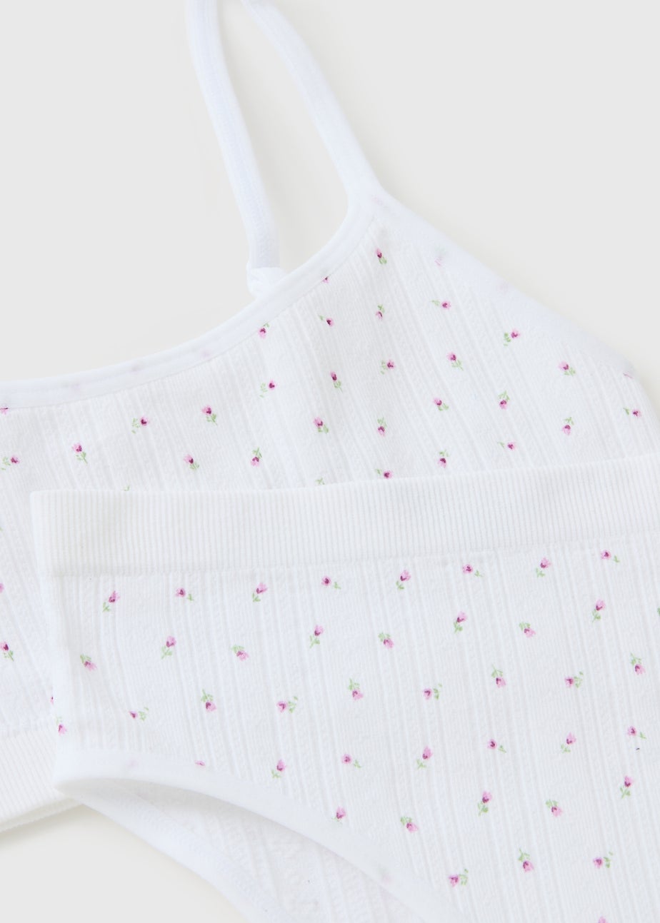 Girls White Floral Crop Top & Knicker Set (6-13yrs)