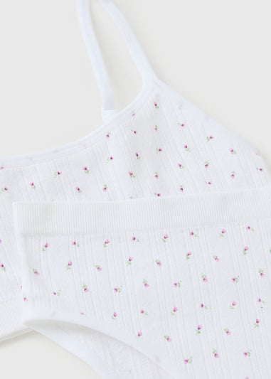 Girls White Floral Crop Top & Knicker Set (6-13yrs)