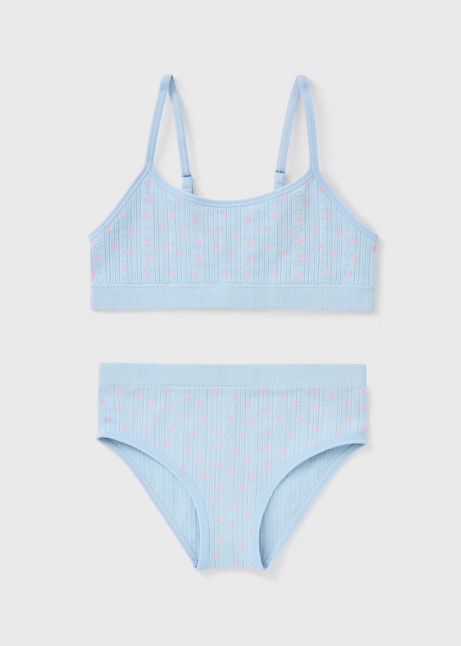 Girls Blue Floral Crop Top & Knicker Set (6-13yrs)