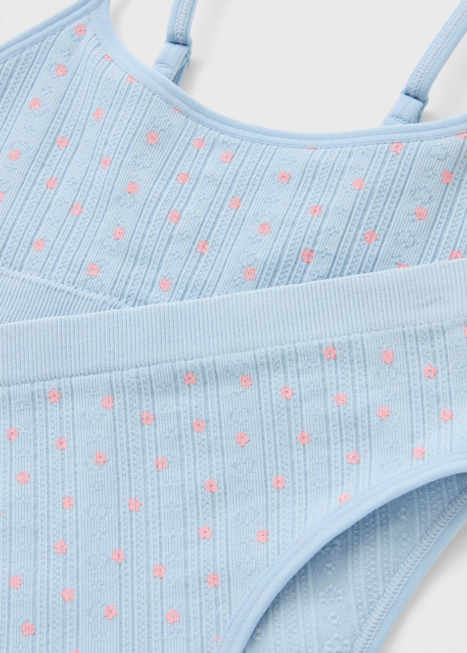 Girls Blue Floral Crop Top & Knicker Set (6-13yrs)