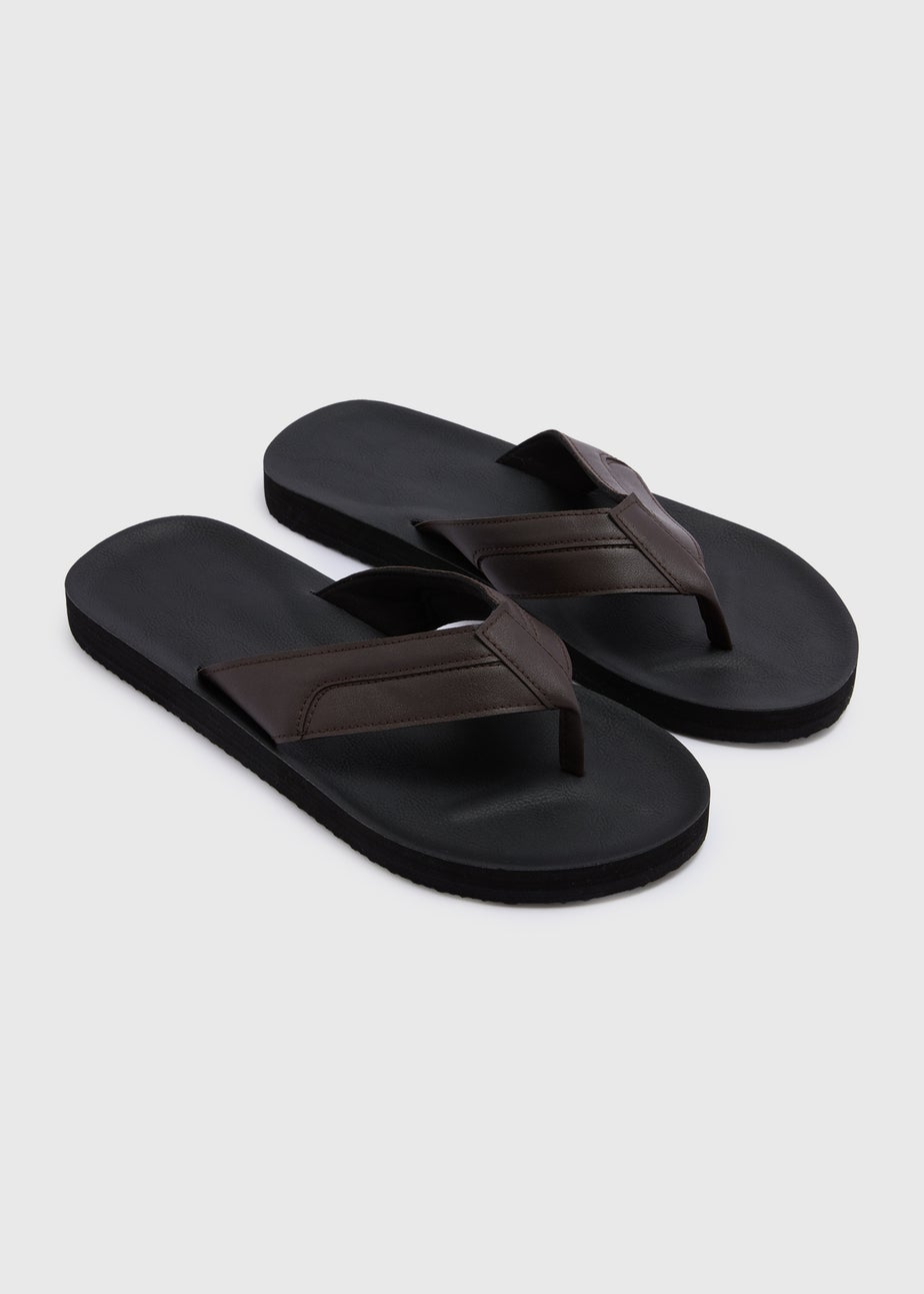 Brown Thick Strap Comfort Flip Flops