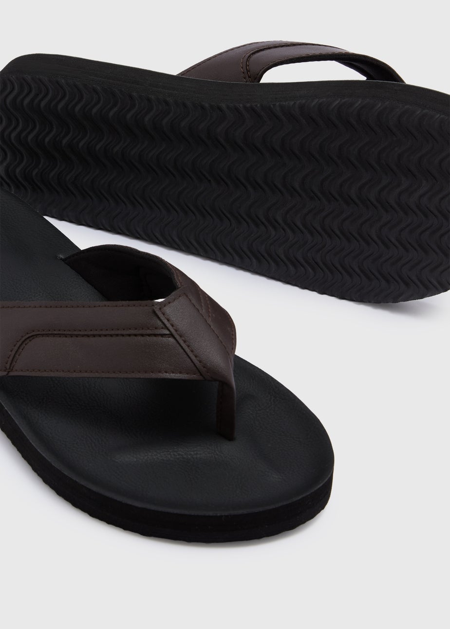 Brown Thick Strap Comfort Flip Flops