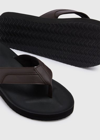 Brown Thick Strap Comfort Flip Flops