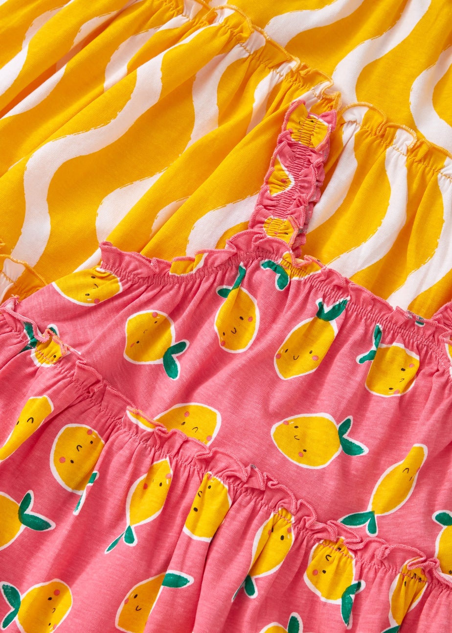 2 Pack Girls Pink Fruit Print Dresses (1-7yrs)