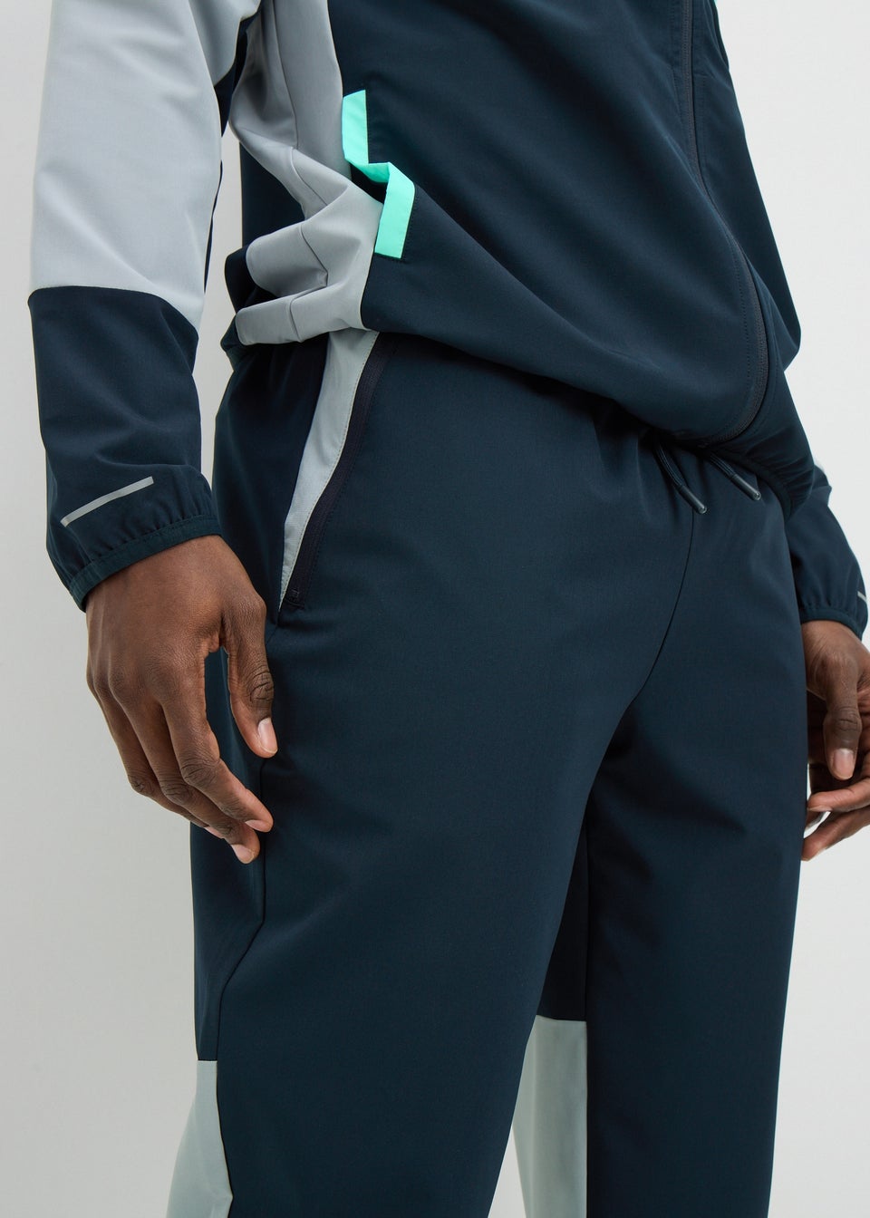 Souluxe Navy Woven Panel Co Ord Jogging Bottoms