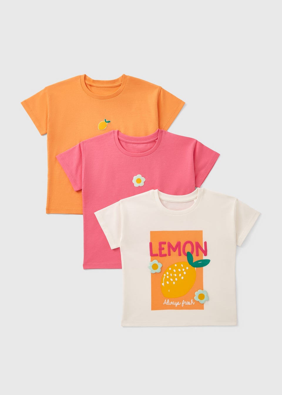 3 Pack Girls Pink Lemon T-Shirts (1-7yrs)