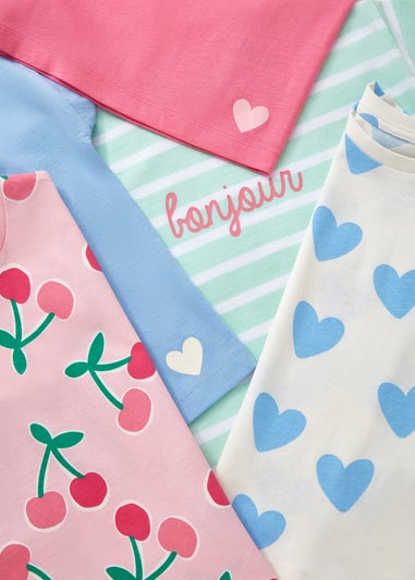 5 Pack Girls Pink Cherry T-Shirts (1-7yrs)