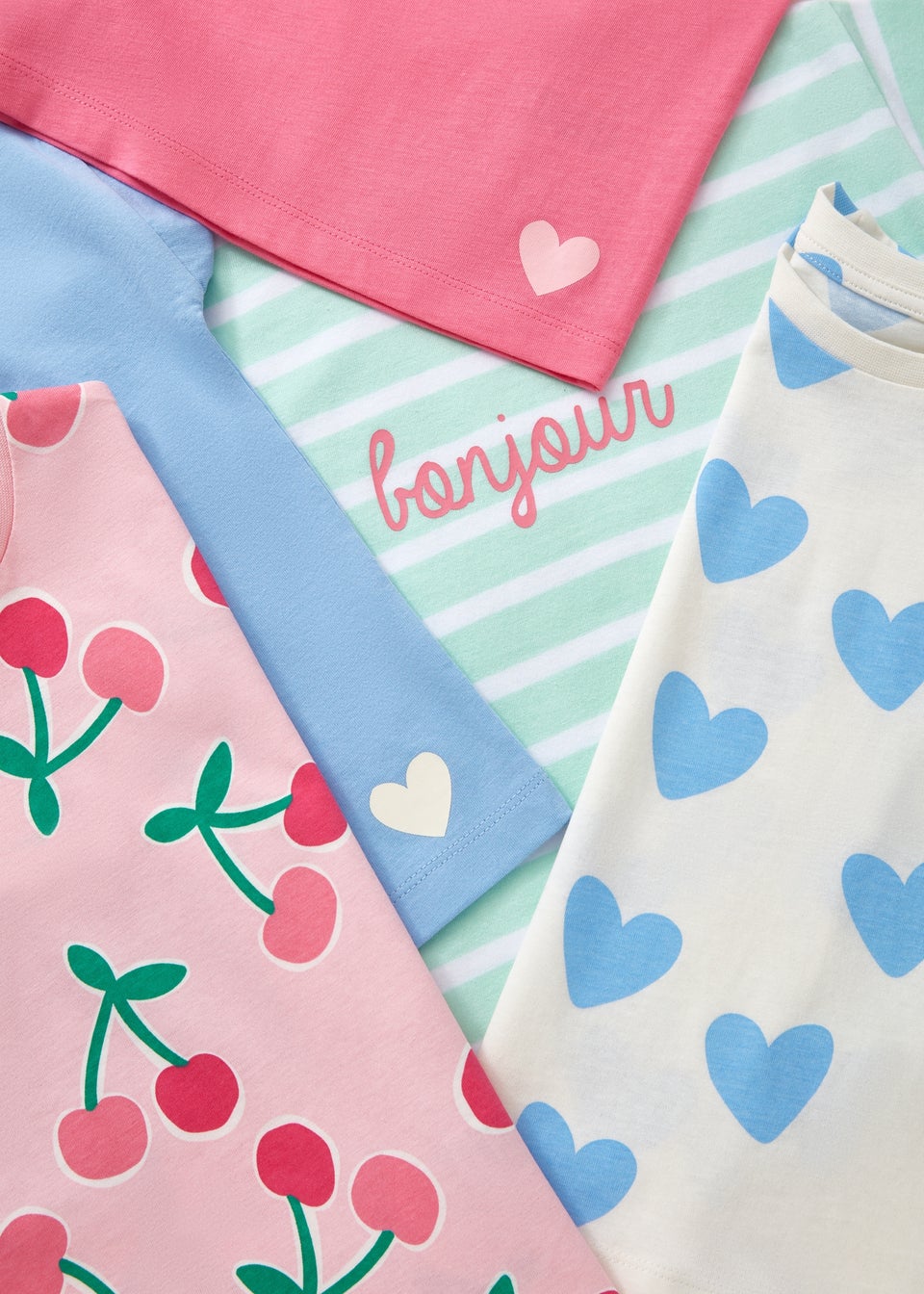 5 Pack Girls Pink Cherry T-Shirts (1-7yrs)