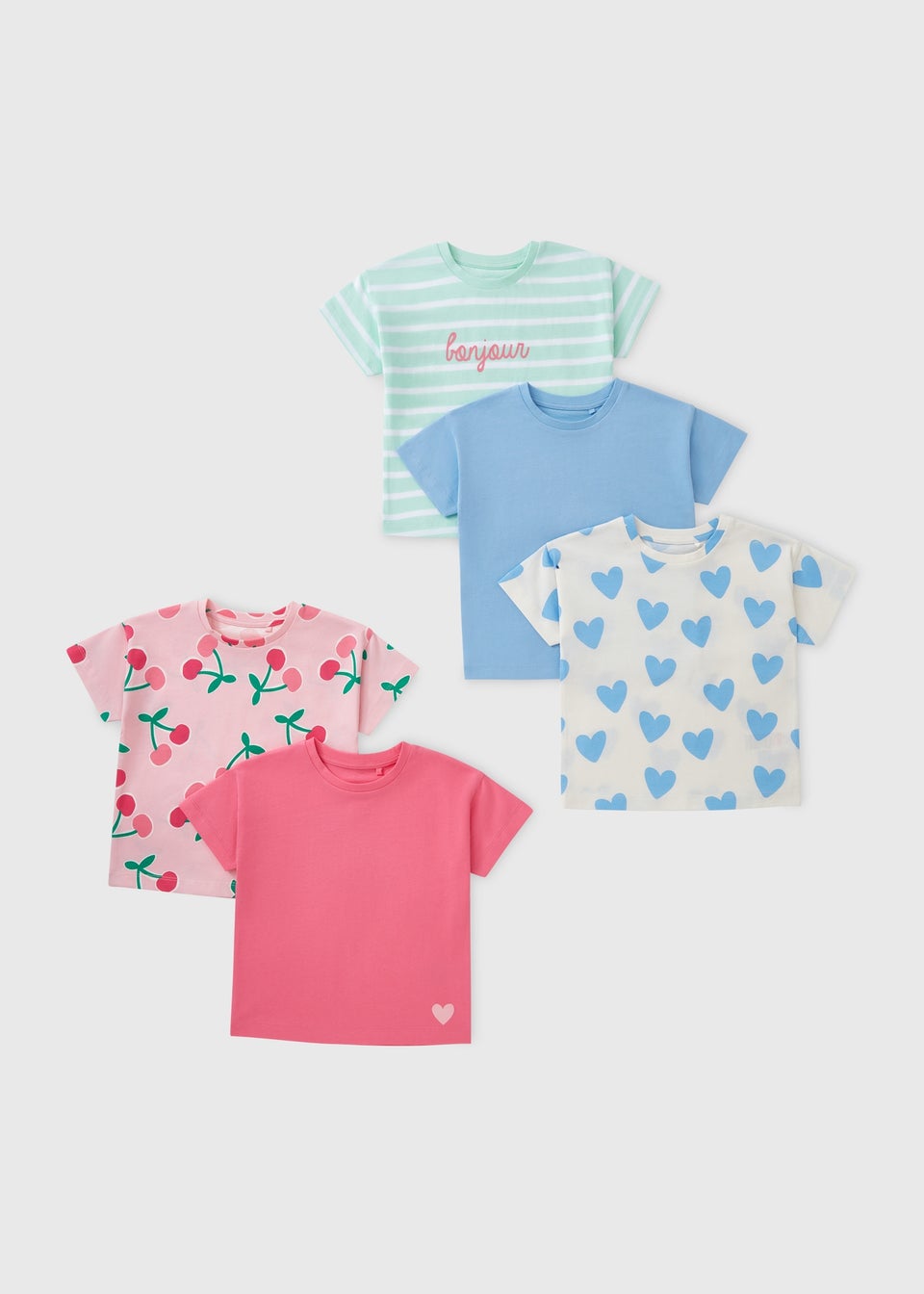 5 Pack Girls Pink Cherry T-Shirts (1-7yrs)