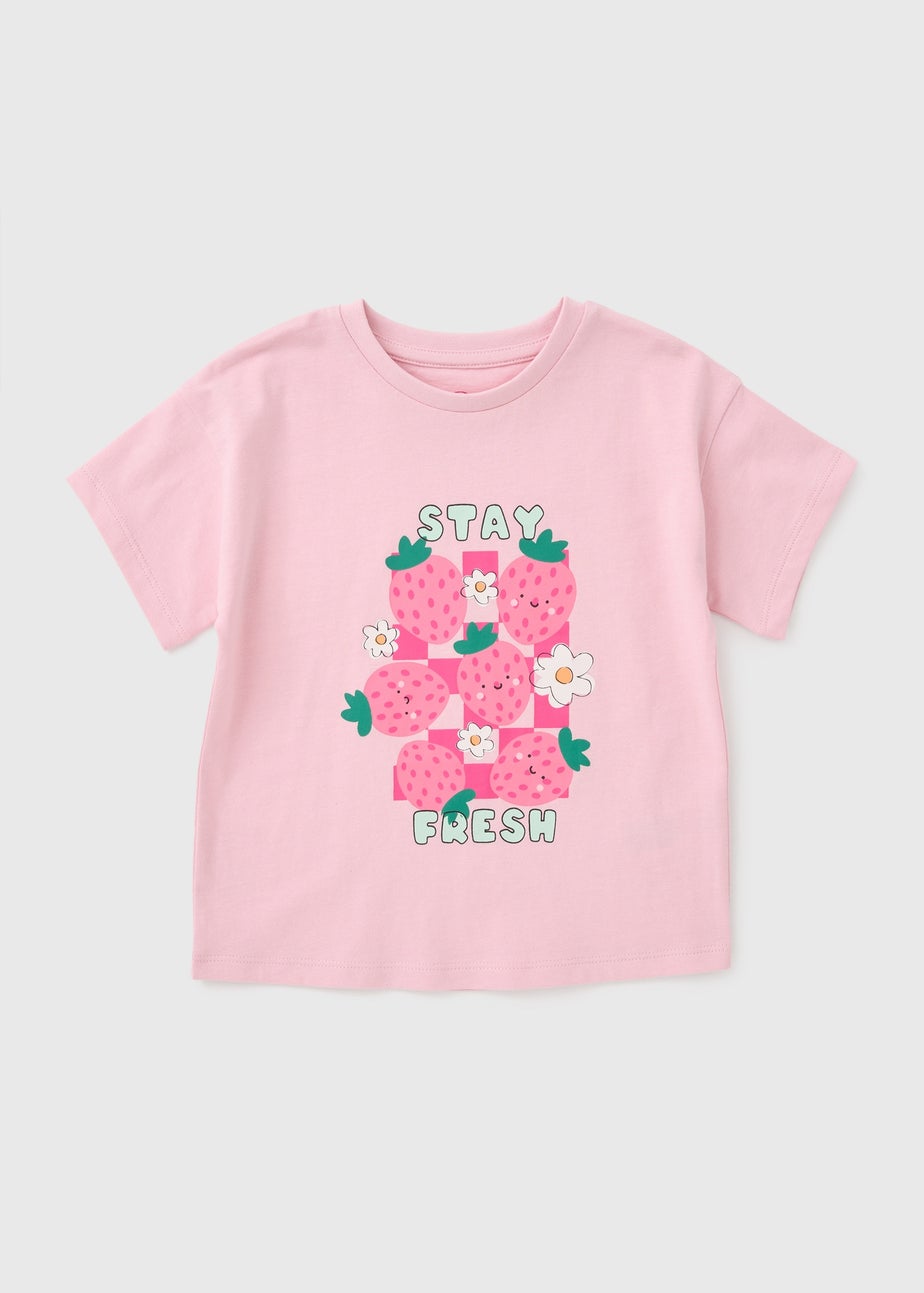 Girls Pink Stay Fresh Strawberry T-Shirt (1-7yrs)