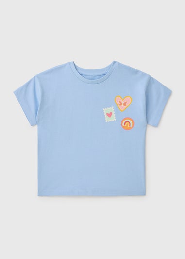 Girls Blue Happy Sticker Print T-Shirt (1-7yrs)