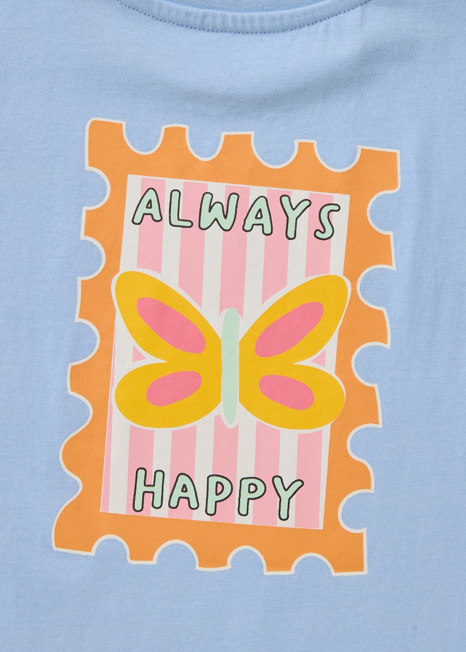 Girls Blue Happy Sticker Print T-Shirt (1-7yrs)