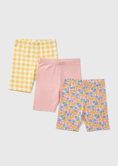 3 Pack Girls Pink Floral Cycling Shorts (1-7yrs)