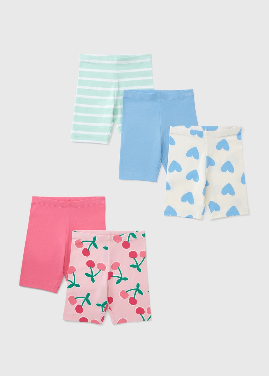 5 Pack Girls Pink Cherry Cycling Shorts (1-7yrs)