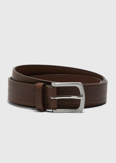 Brown Herringbone Embossed Belt