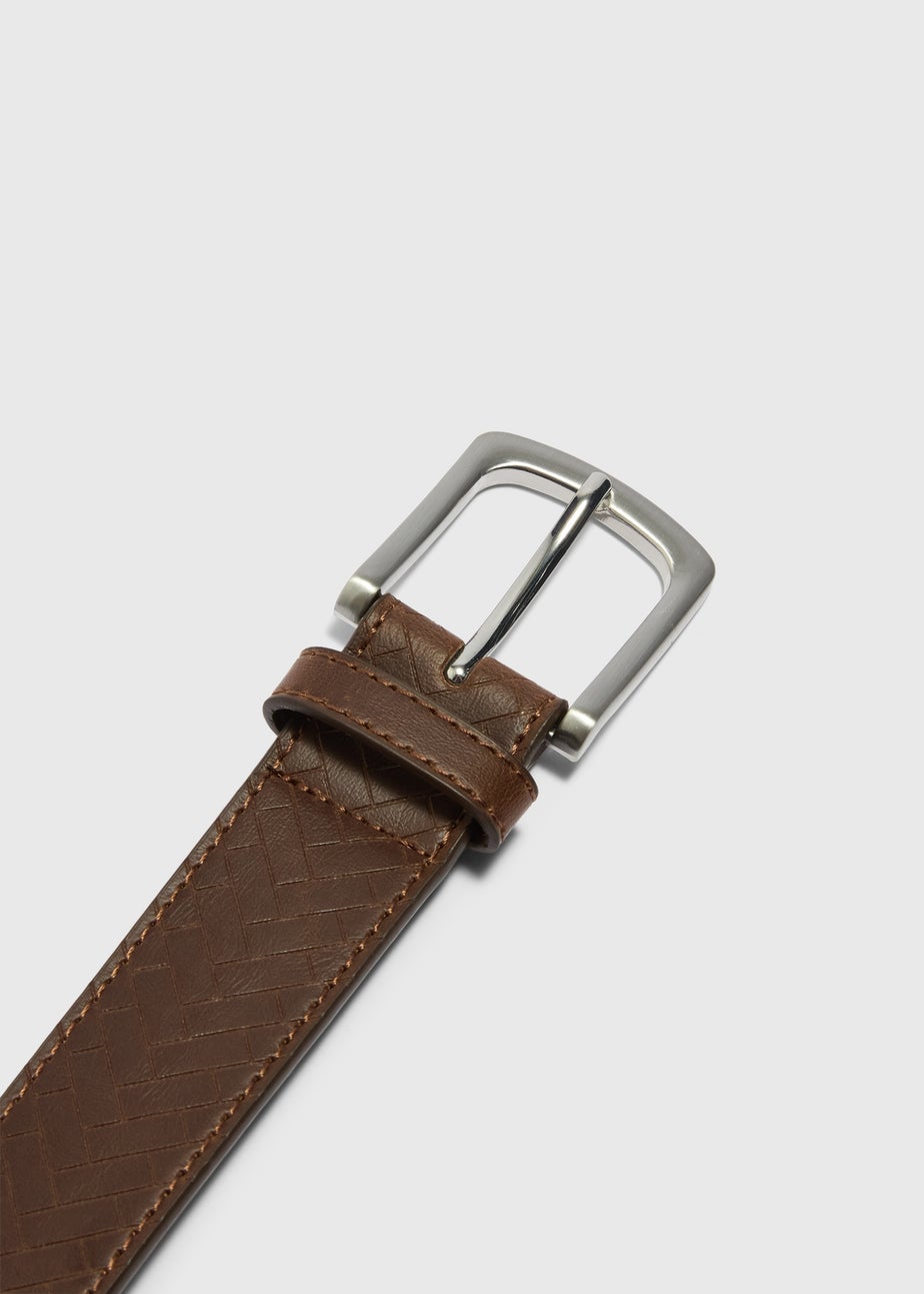 Brown Herringbone Embossed Belt