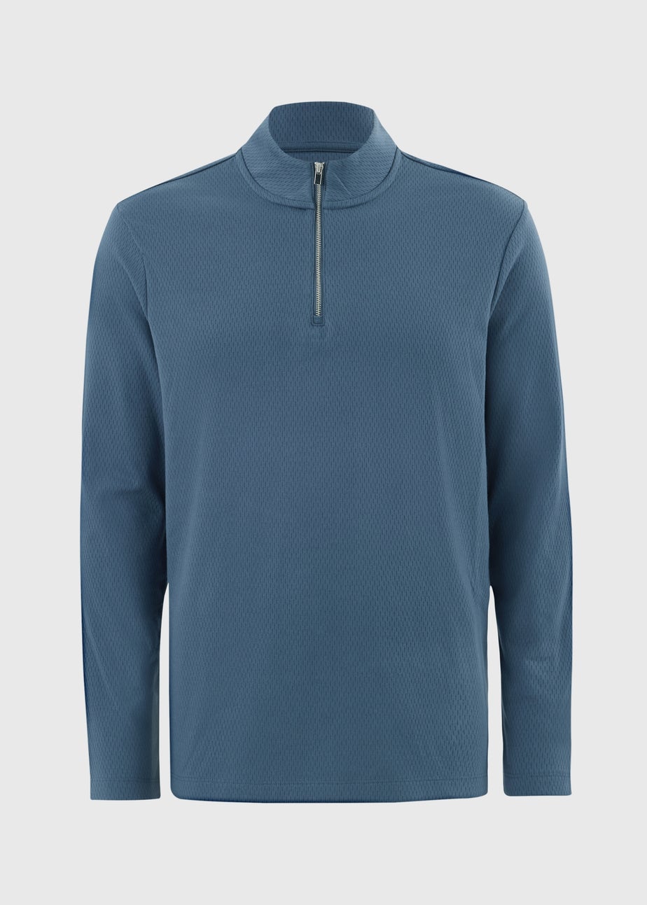 Blue Airtex Co Ord Half Zip Top