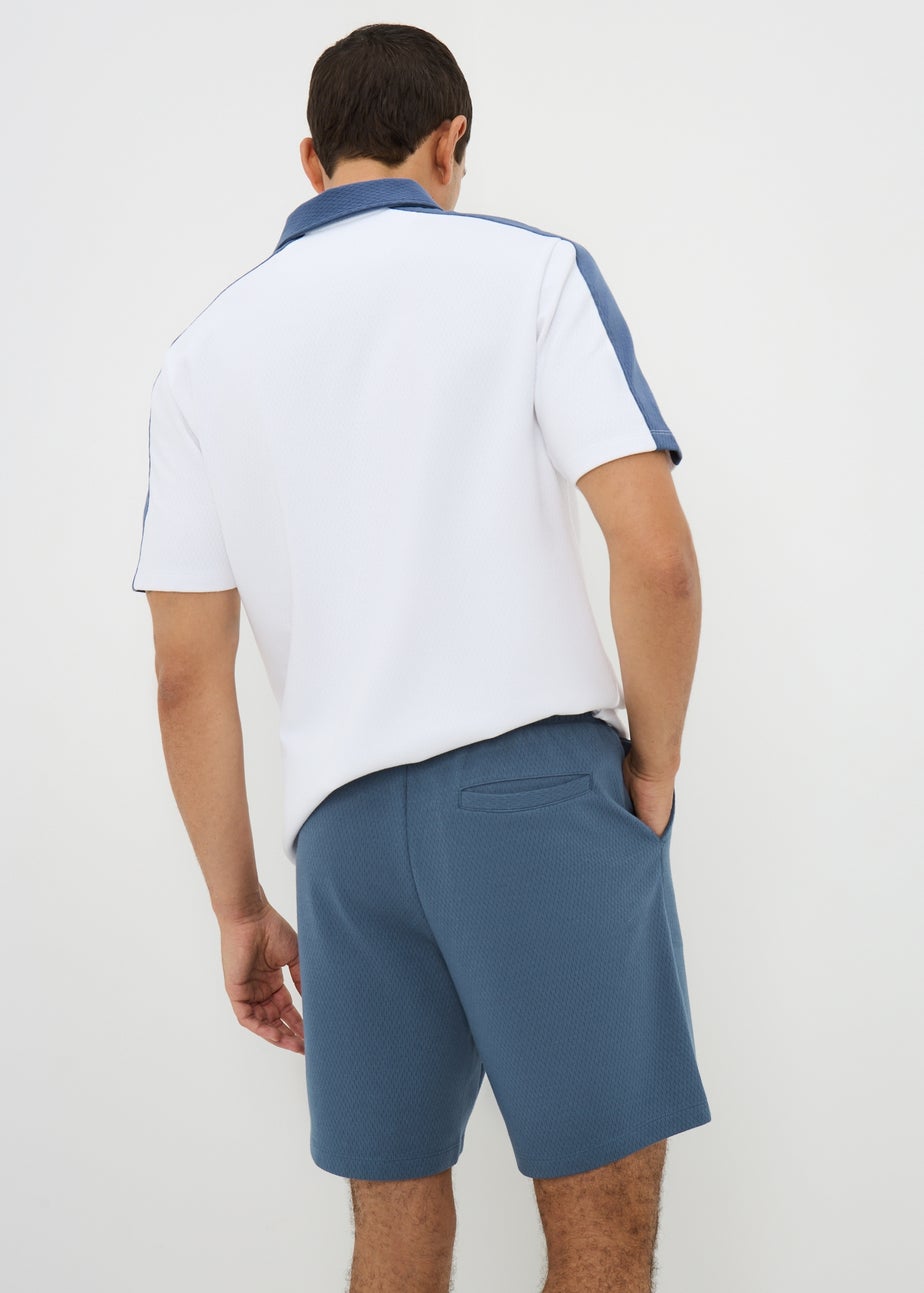 Blue Textured Co Ord Shorts